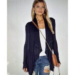 Velvet by Graham & Spencer Bertha Waffle Knit Waterfall Cardigan Navy Size S